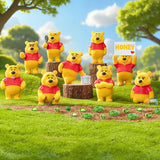 Winnie the Pooh bear figure set, yellow with red shirts and funny face expressions