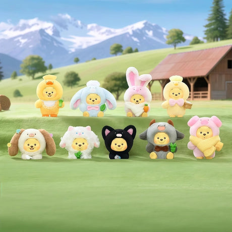 Group of Happy Farm series Pooh plush blind box figures in animal outfits