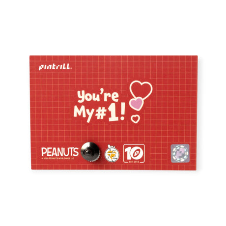 Back view of Woodstock Love's Pizza pin backing card with "You're My #1" text and heart design