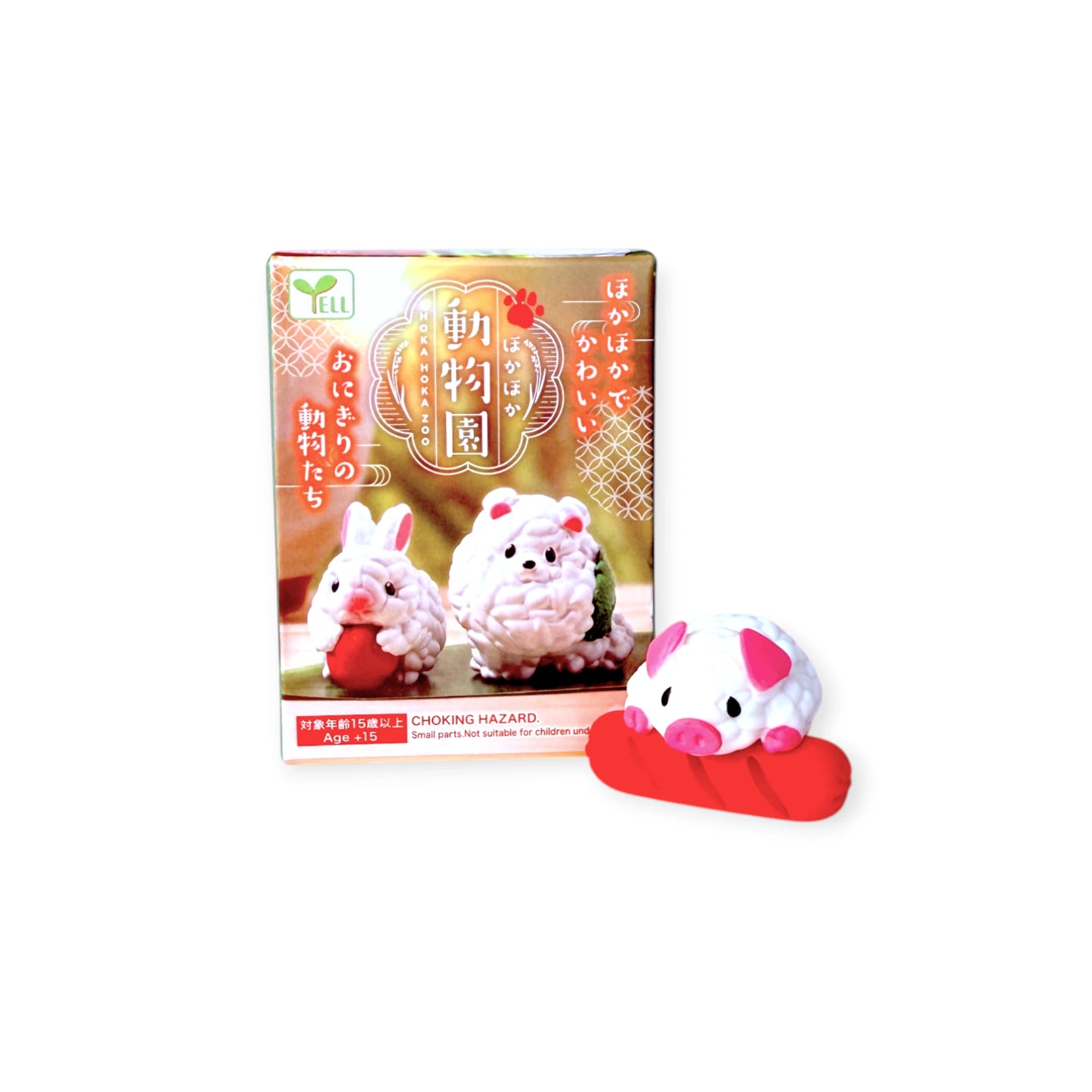 The Sushi Pet Minifigure Blind Box by Yell features two animal-shaped desk pets with Japanese text and a separate pink and white pig figure on a red mat—perfect for collectors or as a cute surprise!.
