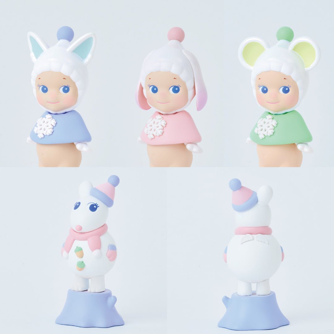 Winter Wonderland animal-eared figurine set showing multiple front and side views
