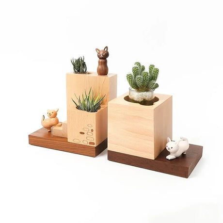 Wooden Bookshelf Cat Planter - Blink Box