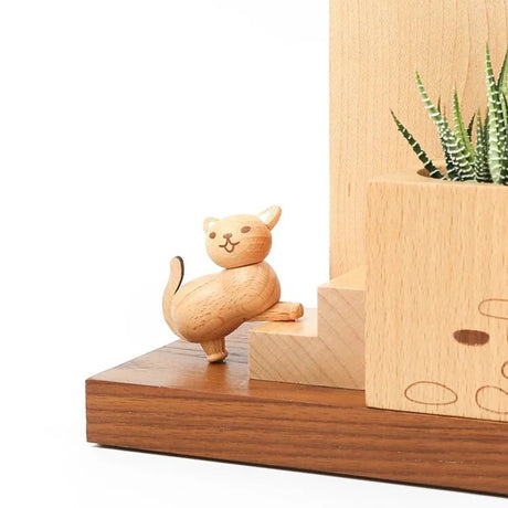 Wooden Bookshelf Cat Planter - Blink Box